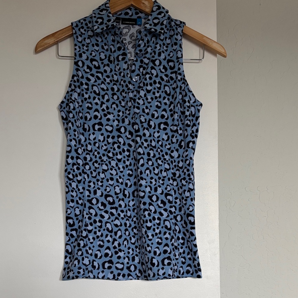 JLindeberg Dena Blue Animal Print Sleeveless Golf Polo